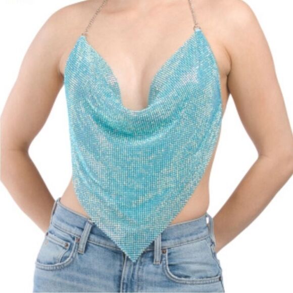 HOUSE OF HARLOW 1960 Rhinestone Scarf Halter Top NWT Small - Picture 2 of 4